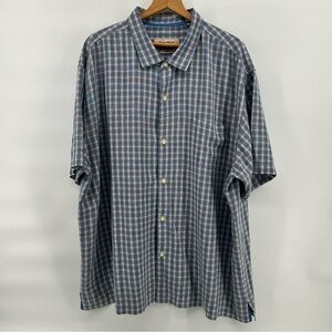 Tommy Bahama 100% Silk Shirt Mens 3XL Blue White Plaid Big & Tall Coastal Beach